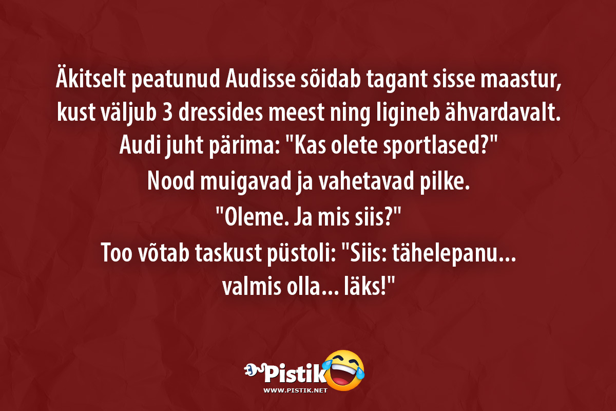 Äkitselt peatunud Audisse sõidab tagant sisse maastur, ...