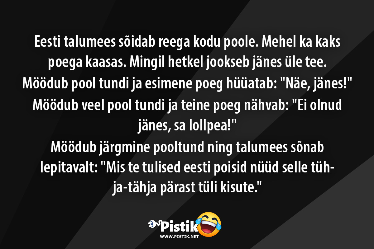 Eesti talumees sõidab reega kodu poole. Mehel ka kaks p ...