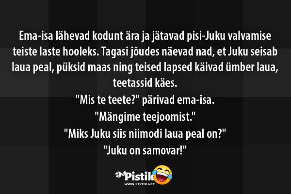 Ema-isa lähevad kodunt ära ja jätavad pisi-Juku valvami ... Ema-isa lähevad kodunt ära ja jätavad pisi-Juku valvami ...