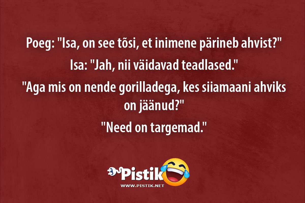 Poeg: Isa, on see tõsi, et inimene pärineb ahvist? ...