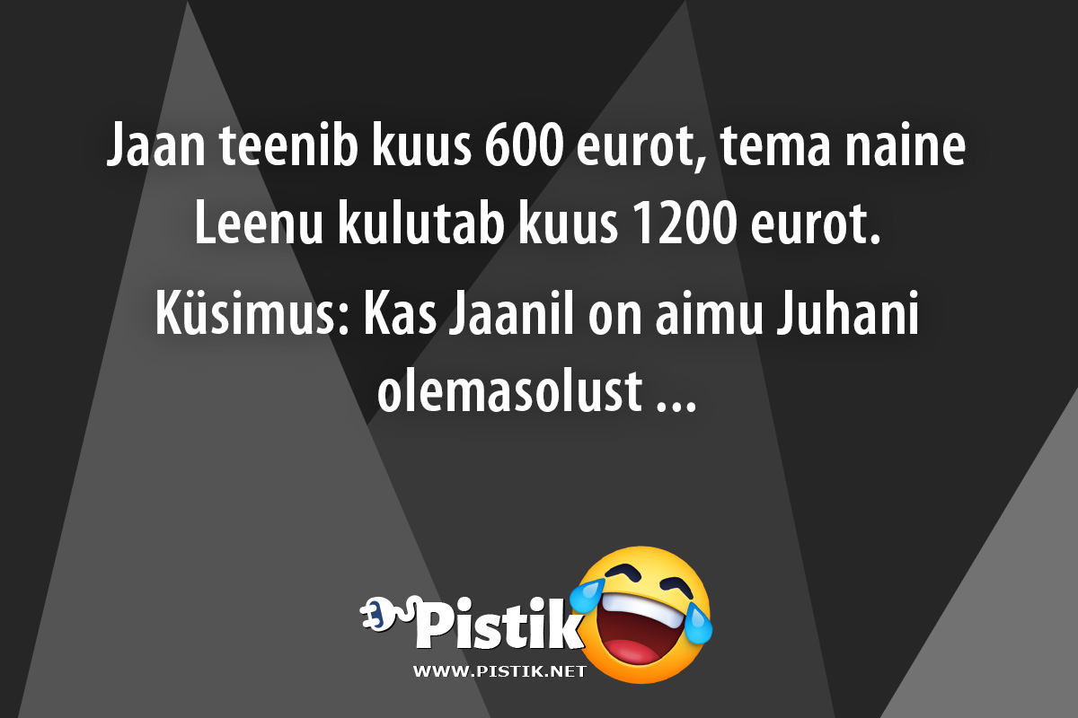 Jaan teenib kuus 600 eurot, tema naine Leenu kulutab ku ...