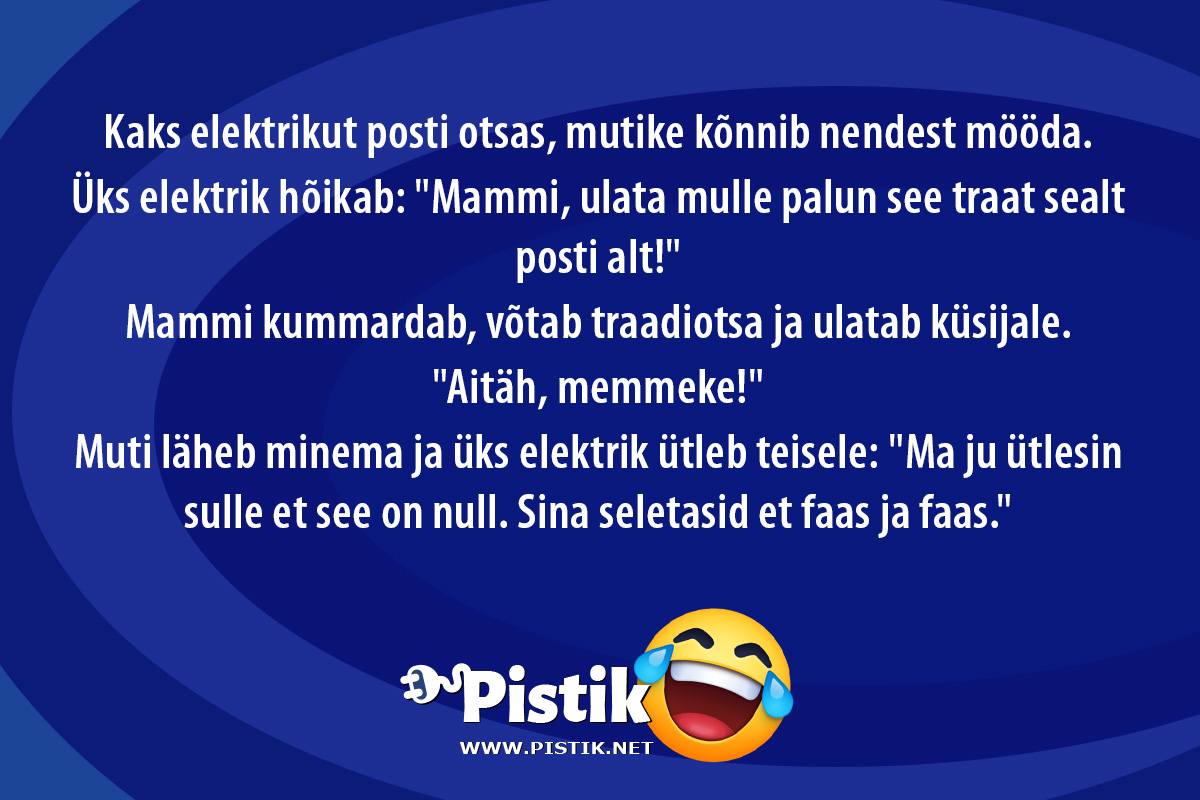 Kaks elektrikut posti otsas, mutike kõnnib nendest mööd ...