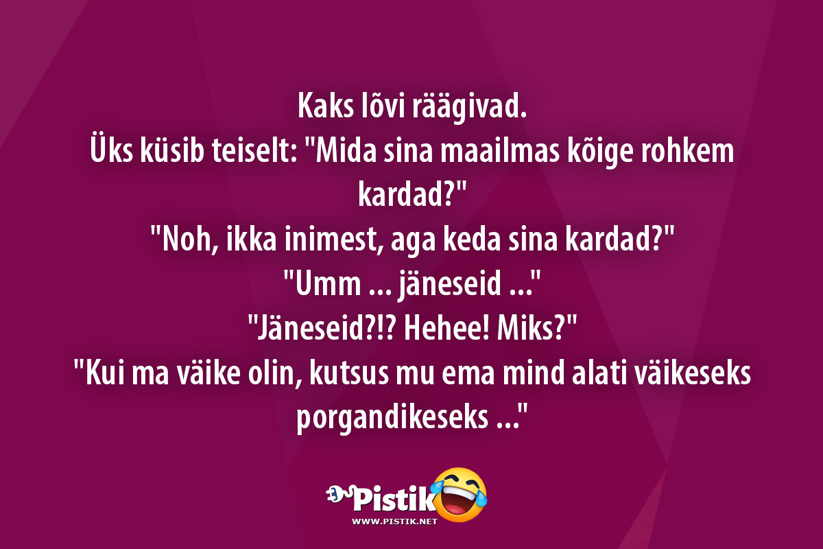 Kaks lõvi räägivad. Üks küsib teiselt: Mida sina maail ...