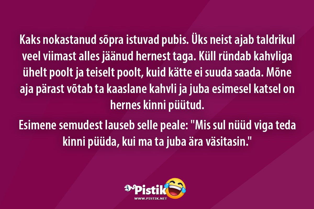 Kaks nokastanud sõpra istuvad pubis. Üks neist ajab tal ...