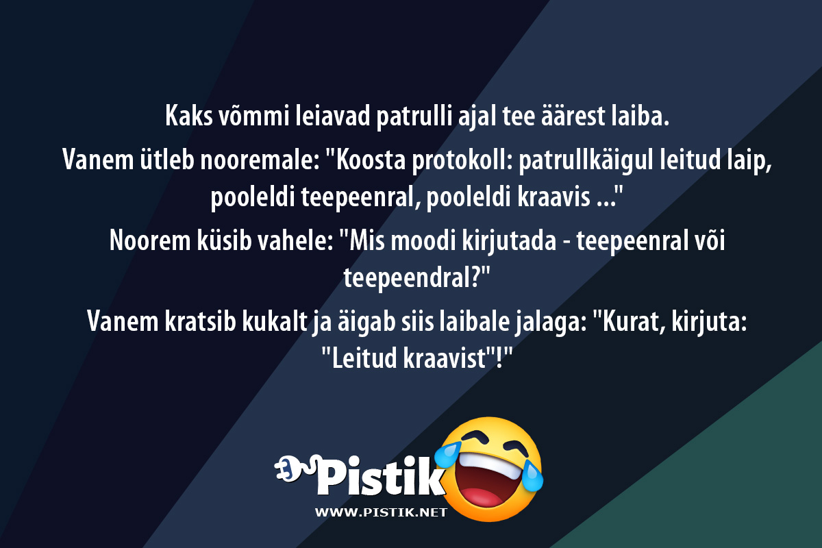 Kaks võmmi leiavad patrulli ajal tee äärest laiba. ...