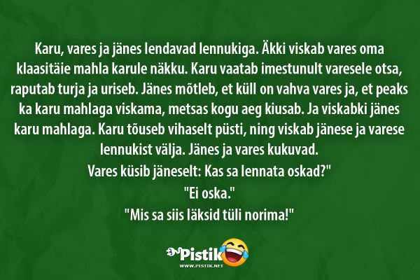 Karu, vares ja jänes lendavad lennukiga. Äkki viskab va ... Karu, vares ja jänes lendavad lennukiga. Äkki viskab va ...