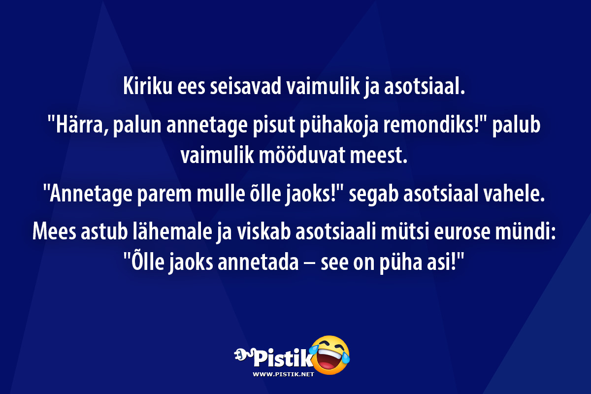 Kiriku ees seisavad vaimulik ja asotsiaal. Härra, ...