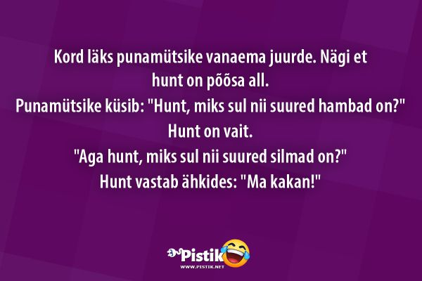 Kord läks punamütsike vanaema juurde. Nägi et hunt on p ... Kord läks punamütsike vanaema juurde. Nägi et hunt on p ...
