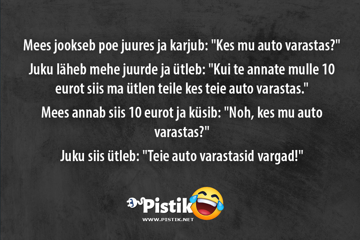 Mees jookseb poe juures ja karjub: Kes mu auto varasta ...