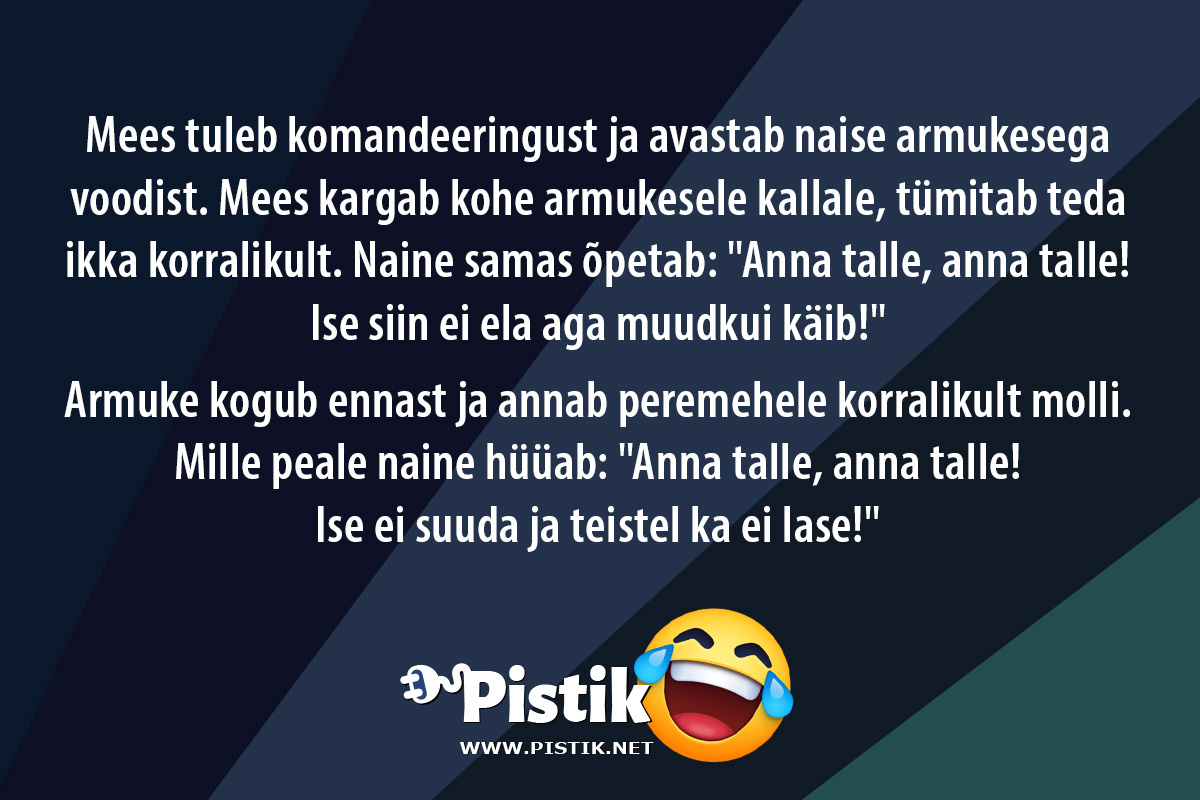 Mees tuleb komandeeringust ja avastab naise armukesega ...