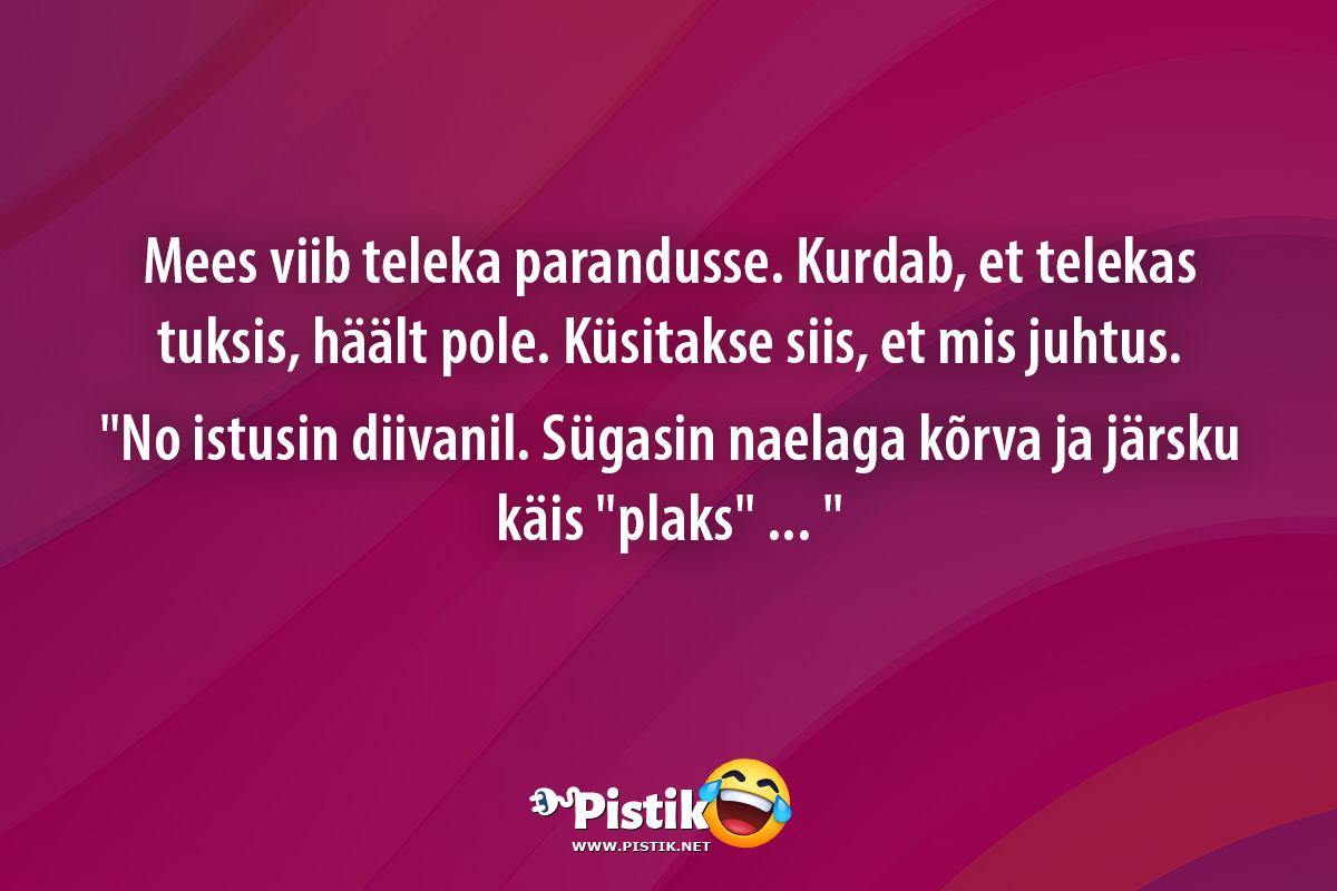 Mees viib teleka parandusse. Kurdab, et telekas tuksis, ...