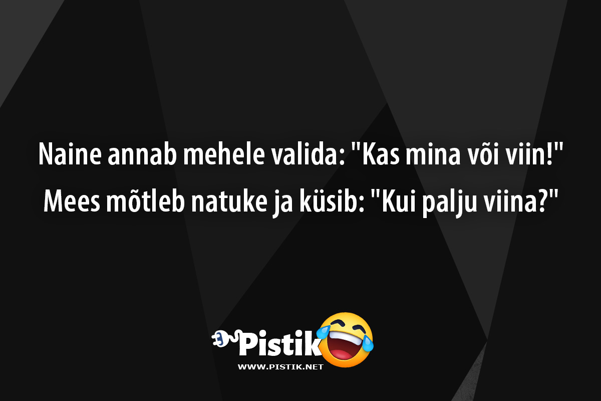 Naine annab mehele valida: Kas mina või viin! Mees mõt ...