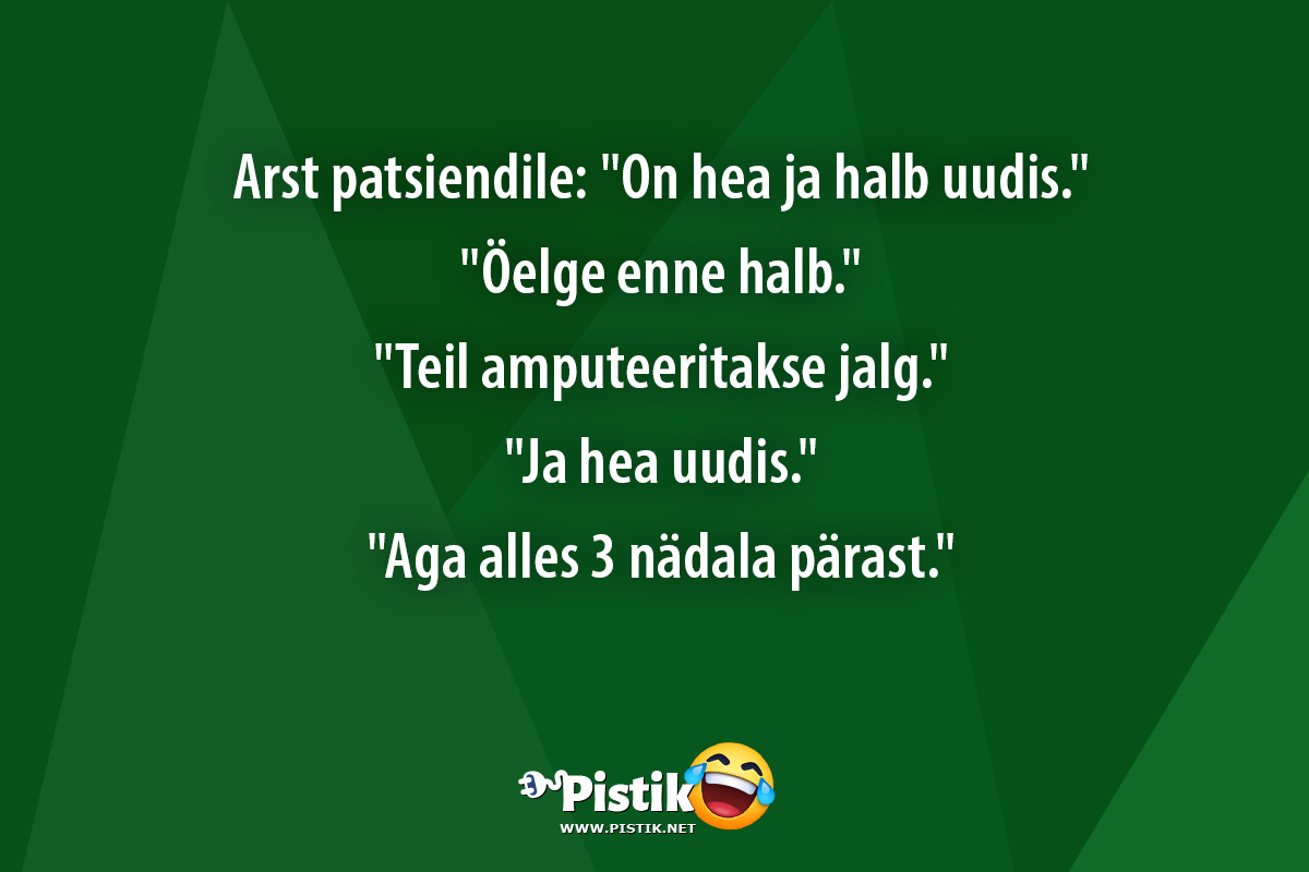 Arst patsiendile: On hea ja halb uudis. Öelge e ...