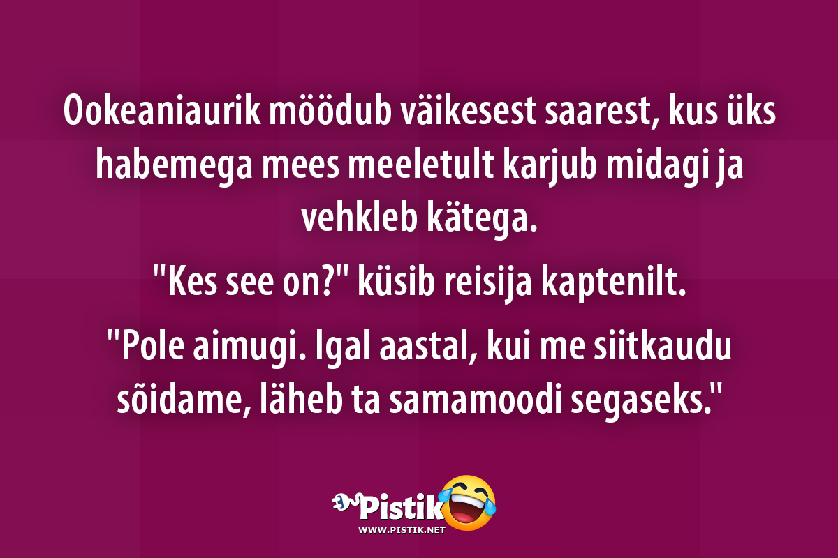 Ookeaniaurik möödub väikesest saarest, kus üks habemega ...