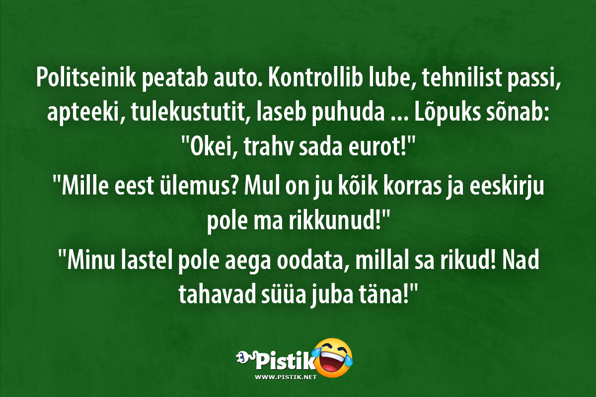 Politseinik peatab auto. Kontrollib lube, tehnilist pas ...