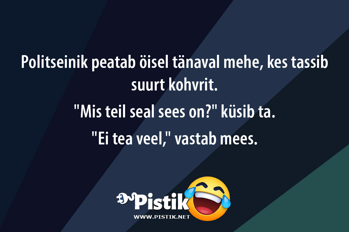 Politseinik peatab öisel tänaval mehe, kes tassib suurt ...