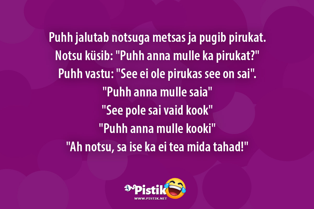 Puhh jalutab notsuga metsas ja pugib pirukat. Notsu küs ...