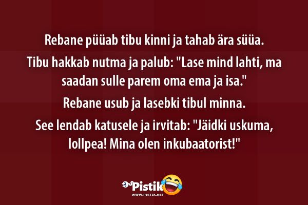 Rebane püüab tibu kinni ja tahab ära süüa. Tibu hakkab ...
