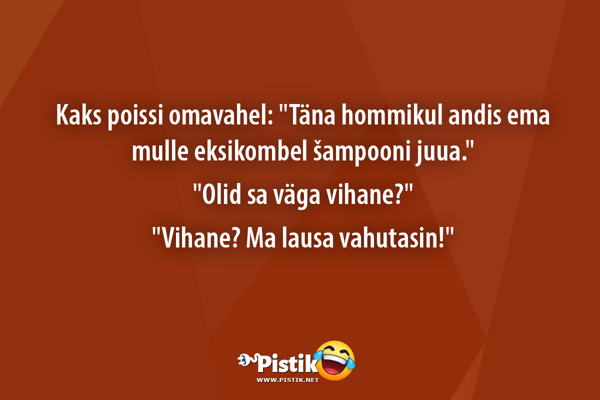 Kaks poissi omavahel: Täna hommikul andis ema mulle ek ...