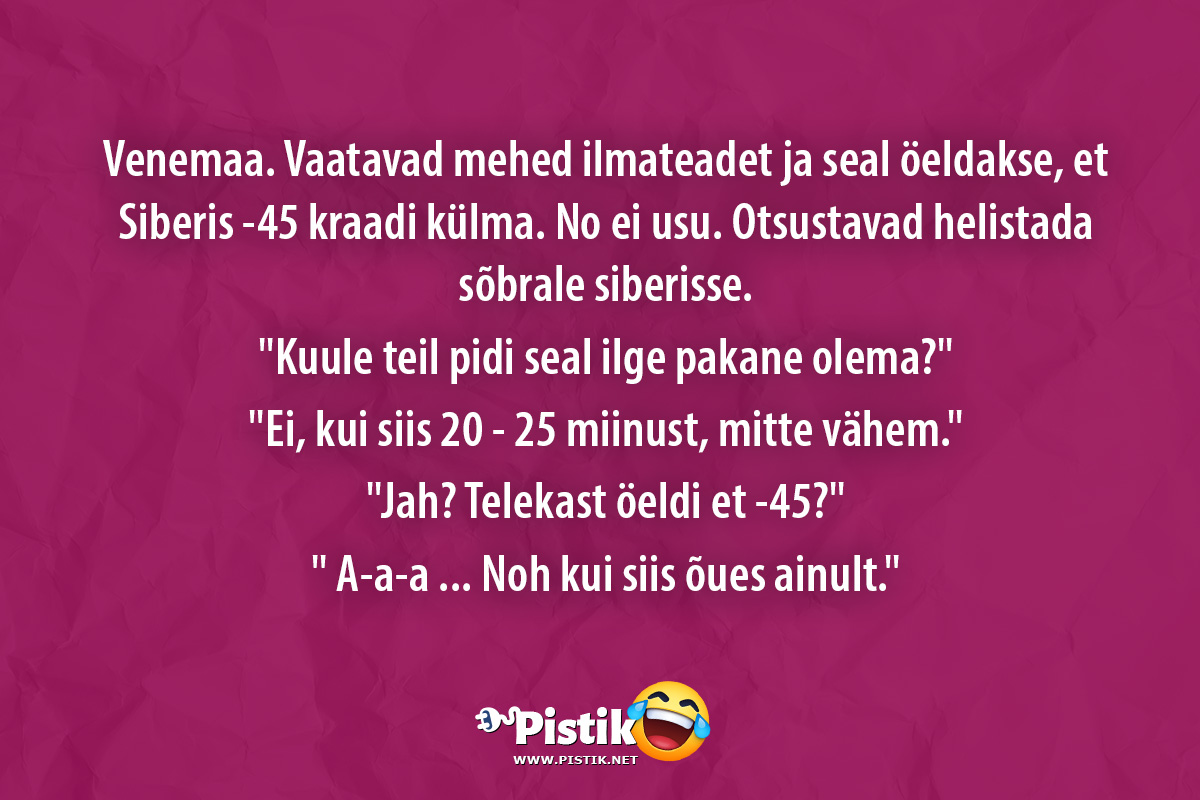 Venemaa. Vaatavad mehed ilmateadet ja seal öeldakse, et ...