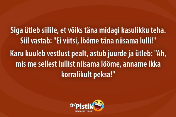 Siga ütleb siilile, et võiks täna midagi kasulikku teha ...