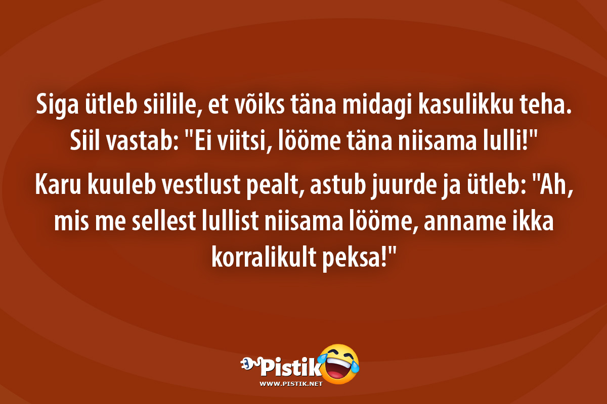 Siga ütleb siilile, et võiks täna midagi kasulikku teha ...
