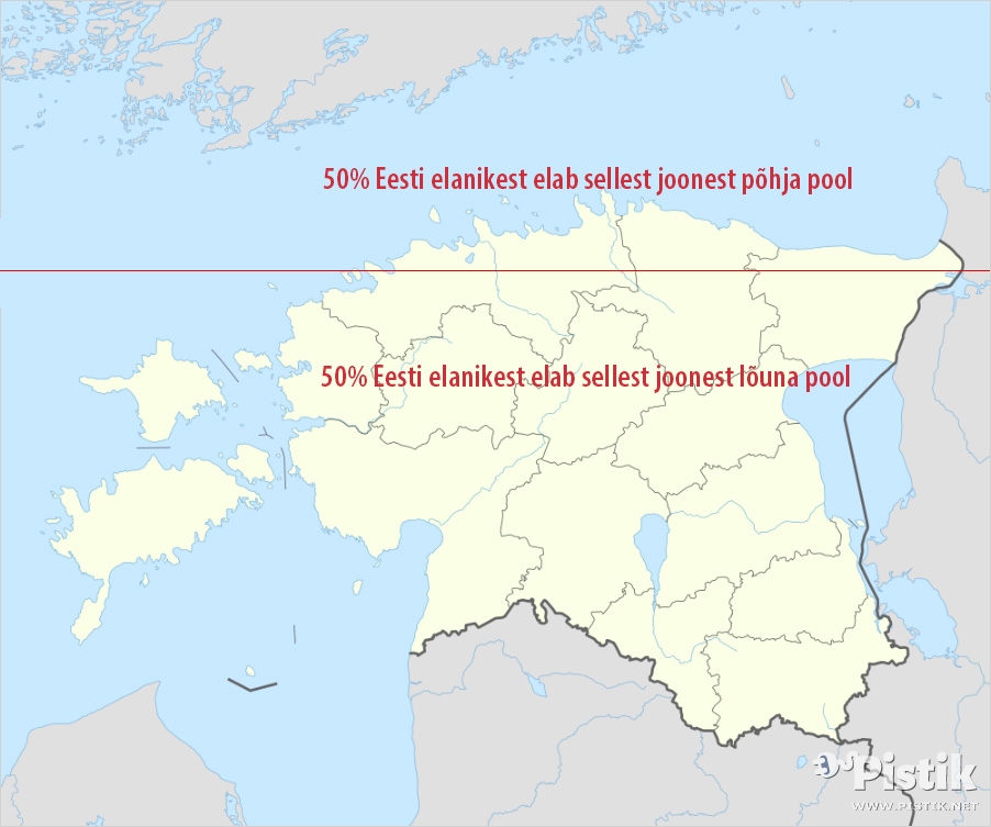 50 protsenti Eesti elanikest elab ühel pool joont