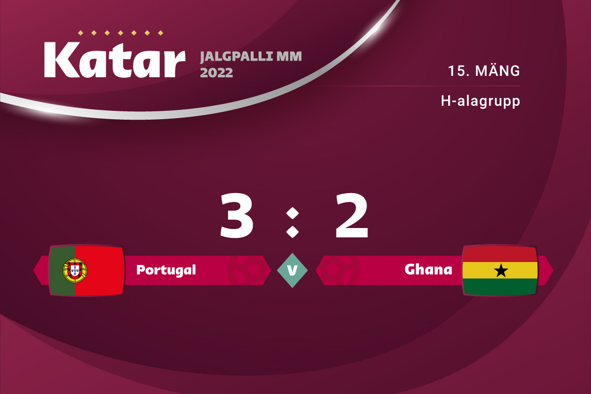Portugal alistas tasavägise mängu järel Ghana 3 : 2