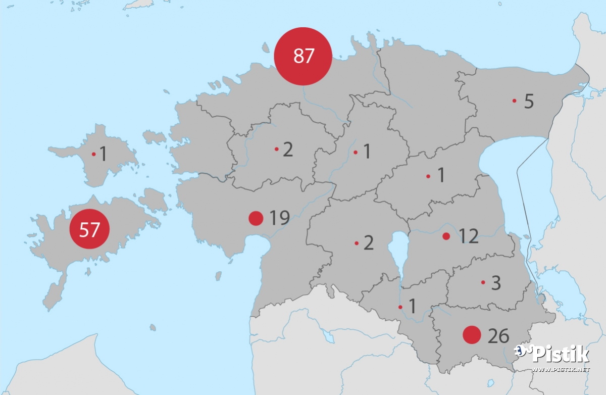 Eesti koroonaviiruse leviku kaart 17. märts 2020 seisuga