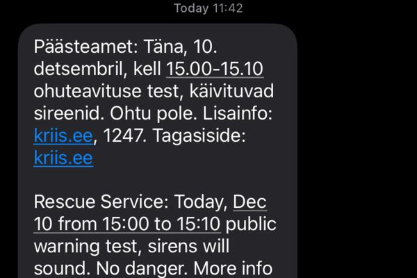Täna, 10. detsembril toimub ohuteavituse järjekordne üleriigiline test koos sireenidega