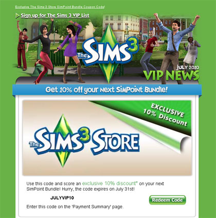 The Sims 3 VIP News juuli 2010 uudiskiri