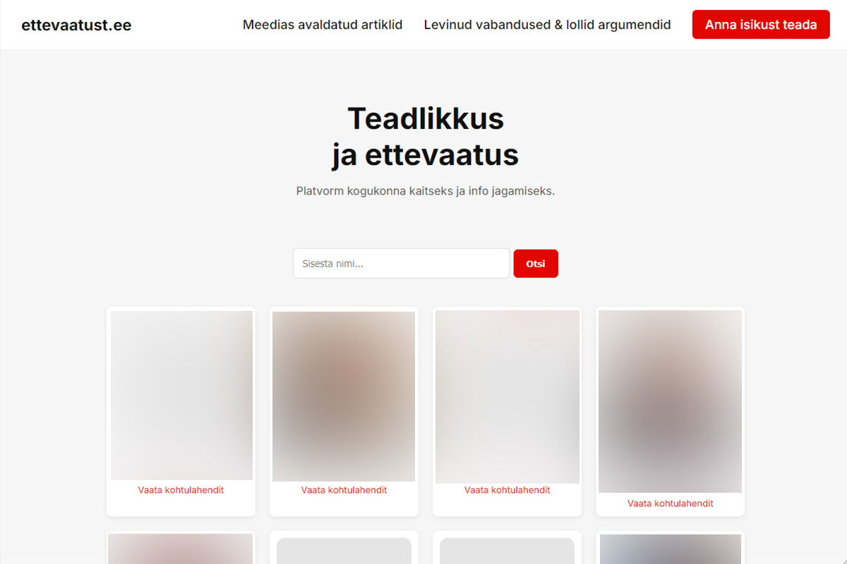 Andmekaitse Inspektsioon alustab veebilehe ettevaatust.ee kohta menetlust Andmekaitse Inspektsioon alustab veebilehe ettevaatust.ee kohta menetlust