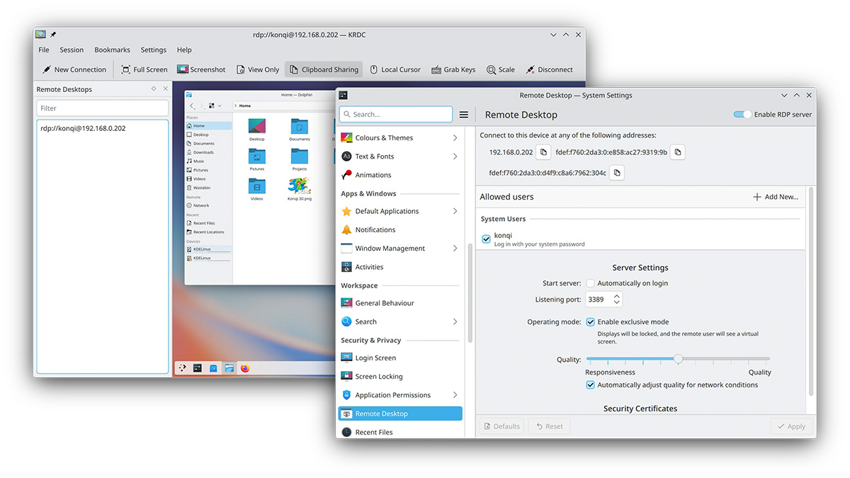KDE Plasma 6.8.0 Remote desktop